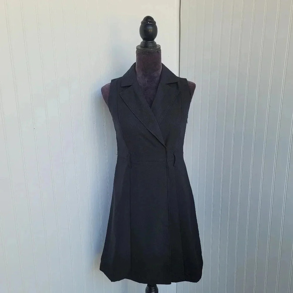 NWT $79 Banana Republic Dress Womens Black Faux Wrap Up Collared Work Petite 2P - Picture 1 of 13